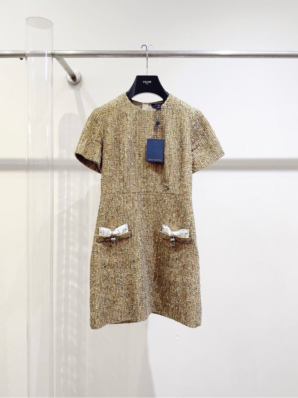 Louis Vuitton Beige Tweed Short Sleeve Shift Dress